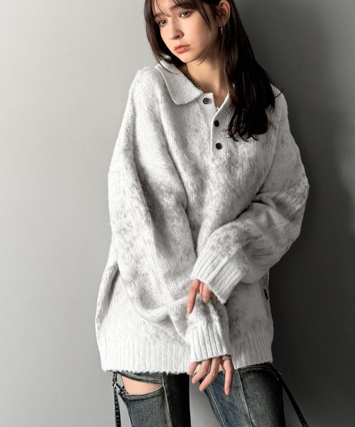 【Classical Origin】「まるで毛布。」モヘアライクシャギー素材ニットポロシャツ／Mohair-Like Shaggy Knit Polo Shirt co0780004