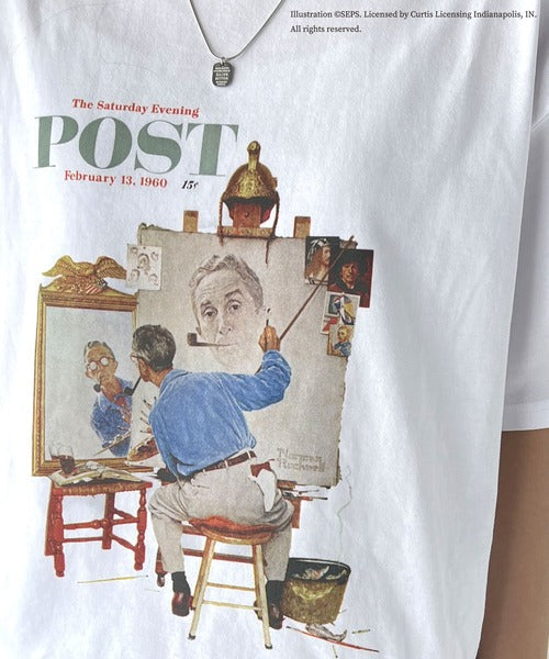 『THE SATURDAY EVENING POST』×クラシカルエルフ 別注グラフィックTシャツ 【Rockwell's Triple Self-Portrait Reprint】 ce1260281
