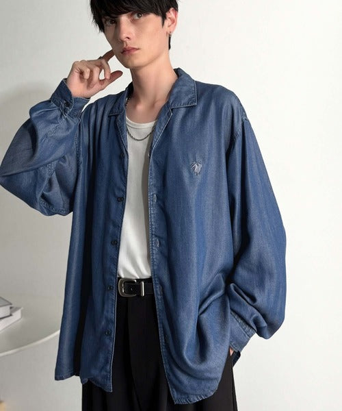 【Classical Origin】「至福のひととき。」ルーズフィットオープンカラーデニムシャツ（長袖）/Loose Fit Open Collar Denim Shirt co1150038
