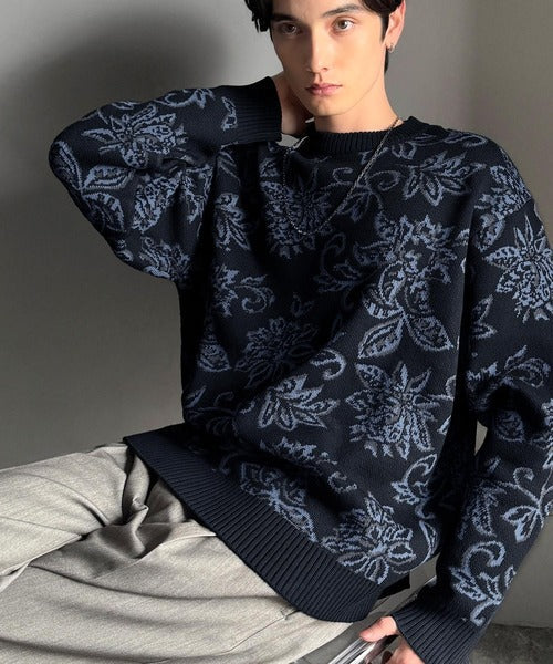 【classical origin】視線を奪う、ジャガード花柄ニット／Jacquard Floral Knit Sweater ao1020311