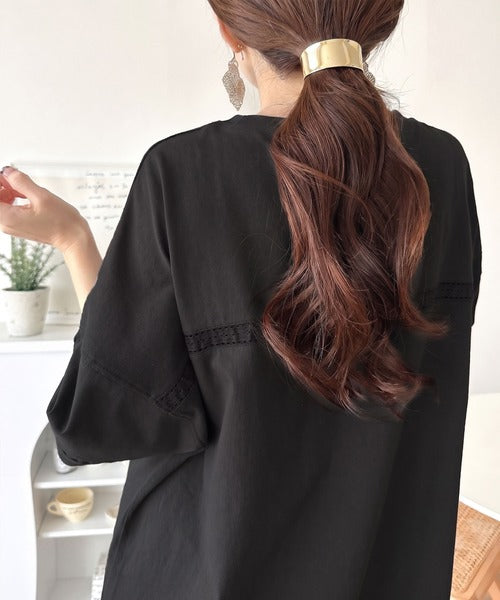 《JaVaジャバ コラボ》一枚で決まる抜け感シルエット。ハシゴレースオーバーサイズロングワンピース jv1050379