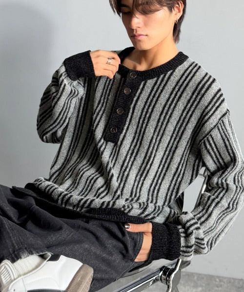 【Classical origin】ヘンリーストライプニット／Henley Striped Knit ao1020315