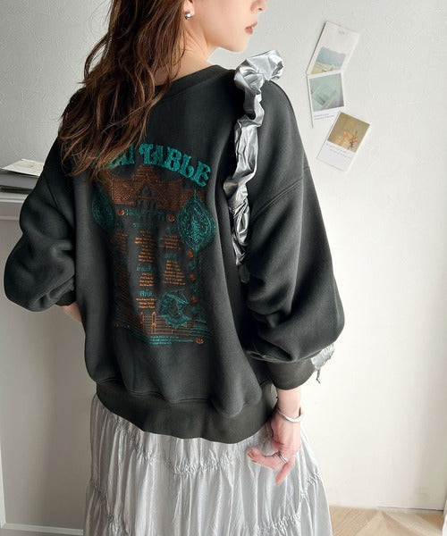 《JaVa ジャバコラボ》エキゾチックな刺繍が個性的。前後2wayタイレシピ刺繍裏起毛スウェットトップス jv1330001