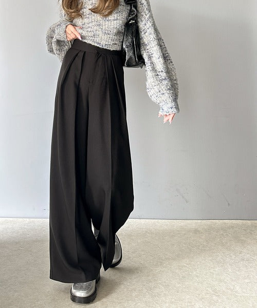 さらっと美脚。細見え2インタックハイウエストワイドスラックスパンツ ce0940213