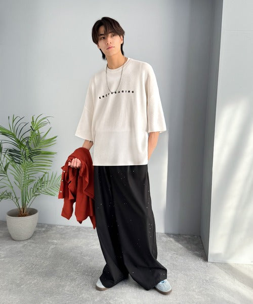 《JaVaジャバコラボ》Tシャツにはない品格を。ロゴプリントオーバーサイズサマーニットプルオーバー jm1050364