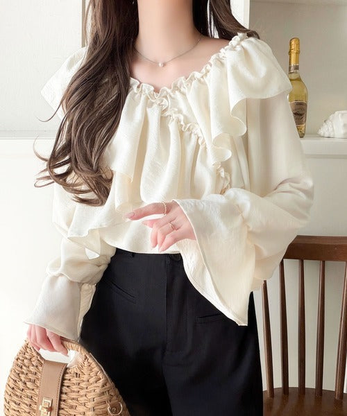 【mily bilet】大人の甘さがちょうどいい♪オフショル2wayキャンディースリーブカシュクールブラウス（長袖） mi1019127