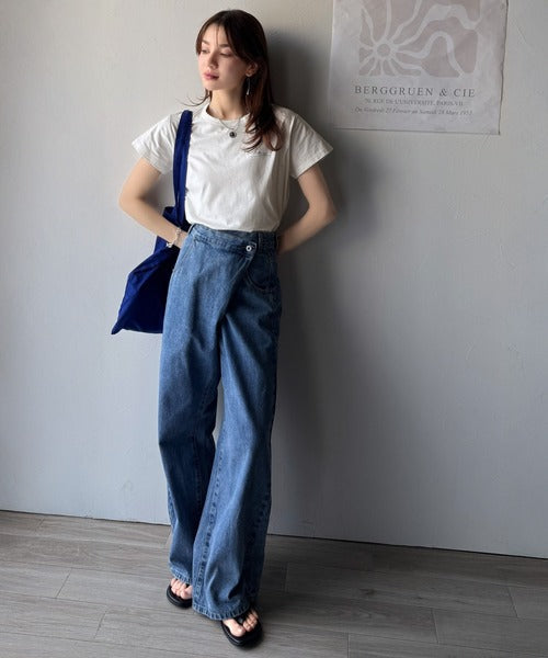 【sustaina+】こなれ感たっぷり。オーガニックコットン100％胸元PAEAN刺繍Tシャツ(半袖) ce1260401