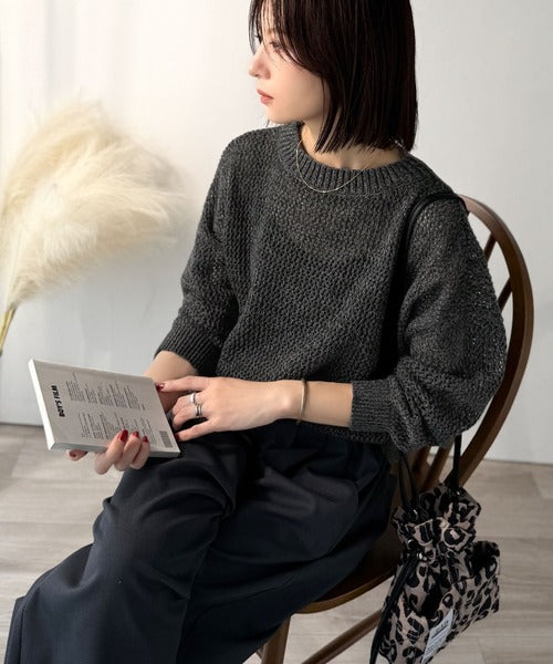 《JaVaジャバコラボ》肌見せも着心地も、大人仕様。ルーズシルエットメッシュ編みニット（長袖） jv1380001