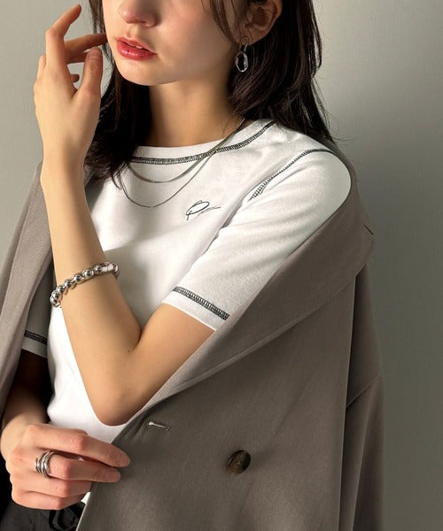 1枚で今っぽデザイン♪PAEAN刺繍配色ステッチチビTシャツ（半袖） ce1020200