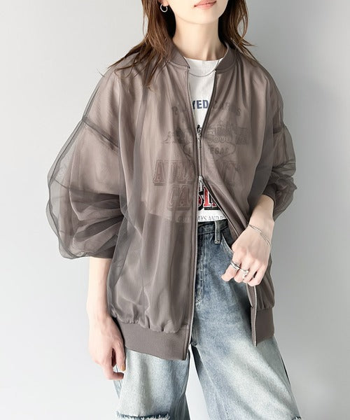 今っぽいこなれ感を叶える。チュール×シフォンレイヤードシアーブルゾン ce1010292