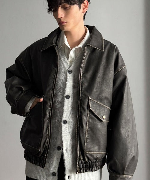 【Classical Origin】「Sランクアイテム。」ヴィンテージレザー中綿入りブルゾン／Vintage Leather Padded Blouson co1320001