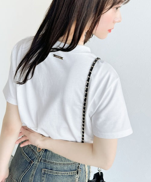 【mily bilet】着るだけでオシャレ感！ロゴプレート付きカラーフレンチコード刺繍Tシャツ(半袖) mi1329015