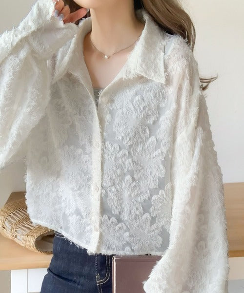 【mily bilet】１枚で華やか。シャギーシアージャガードクロップドシャツ mi1149047