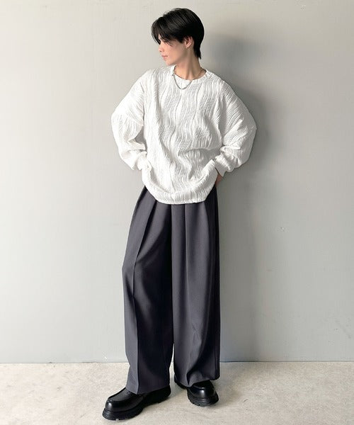 ゆるさとスタイリッシュを両立。オーバーサイズウェーブ柄ジャガード長袖Ｔシャツ cm1010428