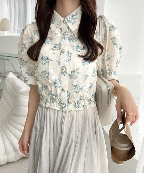 【mily bilet】スタイルアップ効果抜群♪花柄シアーレースショート丈ブラウス mi1139058