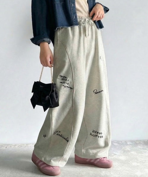 【キッズ】親子リンクコーデ可能◎さりげない刺繍で差がつく♪ランダム刺繍裏毛スウェットワイドパンツ ck1260423