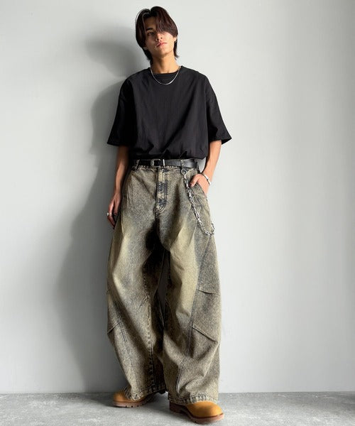 【Classical Origin】3D Tucked＆Darted Barrel-Leg Wide Denim／3Dタック＆ダーツデザインバレルレッグワイドデニム co1150057