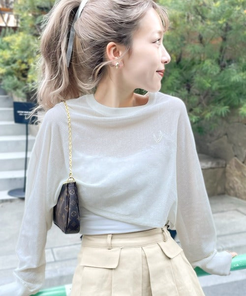 【mily bilet】ヘルシーな肌見せ感。前後2WAY胸刺繍シアーニットボレロ mi1029048