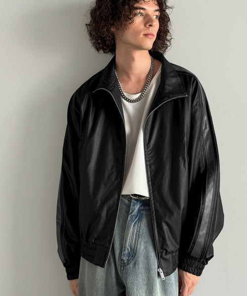 【Classical Origin】High-Neck Leather Track Jacket／ハイネックレザートラックジャケット co1150040