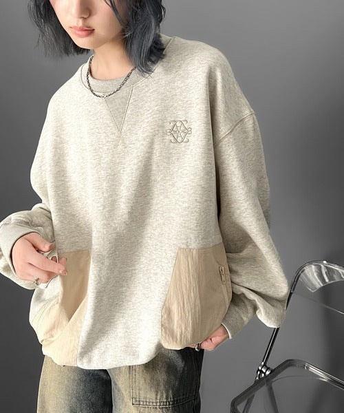 《JaVa ジャバコラボ》大人カジュアルの進化版。胸刺繍裏起毛異素材コンビBigポケットステッチ使いスウェット jv1329008