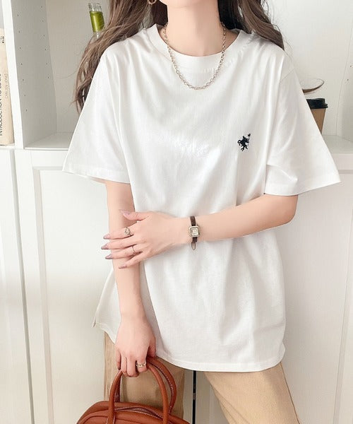 《Javaジャバコラボ》【sustaina+】大人の上級シンプル。滑らか綿100％ワンポイント刺繍Tシャツ jv1260113