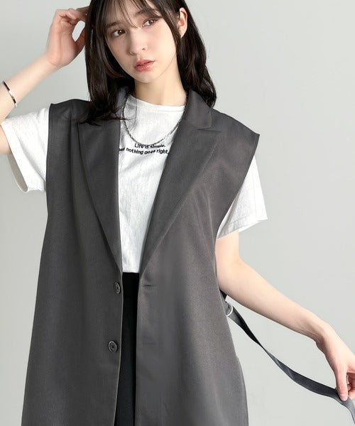 「日常をアップデート。」ピークドラペル仕様エレガントセミロングベスト／Peak Lapel Elegant Semi-Long Vest co1010009