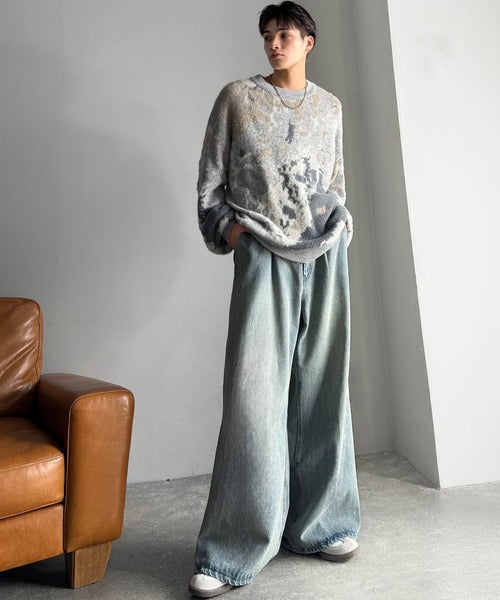 【classical origin】ニュアンス柄Wジャガードシャギーニット／Nuanced Pattern Double Jacquard Shaggy Knit ao1260497