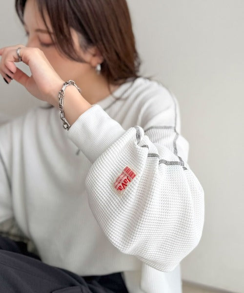 《JaVaジャバ 別注》シンプルなのに格上げ。2way配色ワッフルロンTee jv1260065