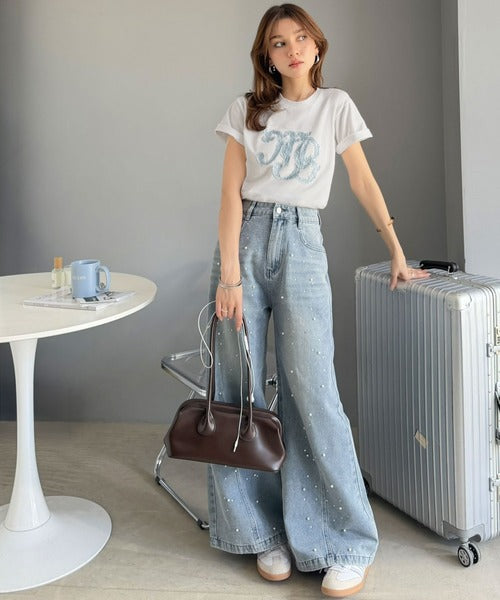 【mily bilet】1枚でサマになる。レースの透け感と光沢が魅力のレースワッペンTシャツ（半袖） mi1029185