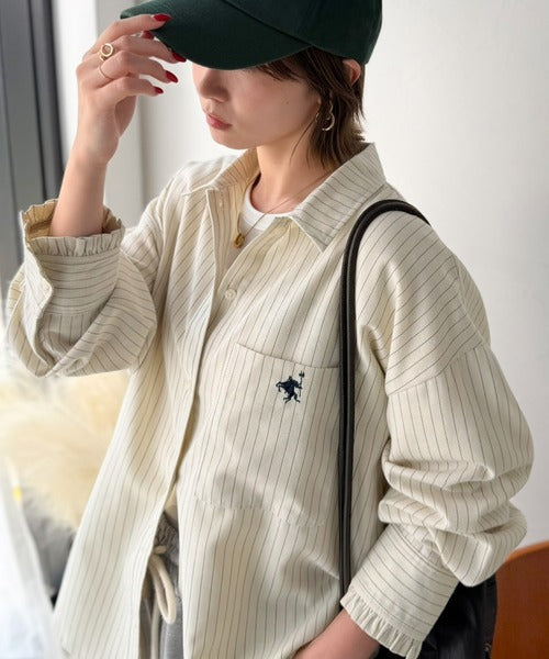 袖先に甘さを添えて。刺繍＆胸ポケット付き 柄アソート起毛シャツ(チェック/ストライプ柄) ce1010666