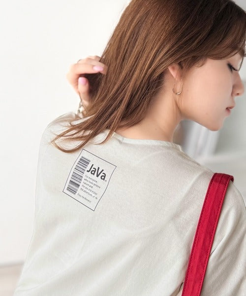 《JaVaジャバコラボ》胸元ひとくせ、抜け感ひとさじ。綿100％ バックロゴプリント 胸元レースアップTシャツ(半袖) jv1260458