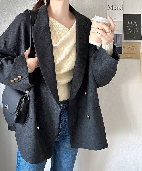 トレンド美スタイルで華奢魅せに。胸元ドレープデザインニット ce1260353