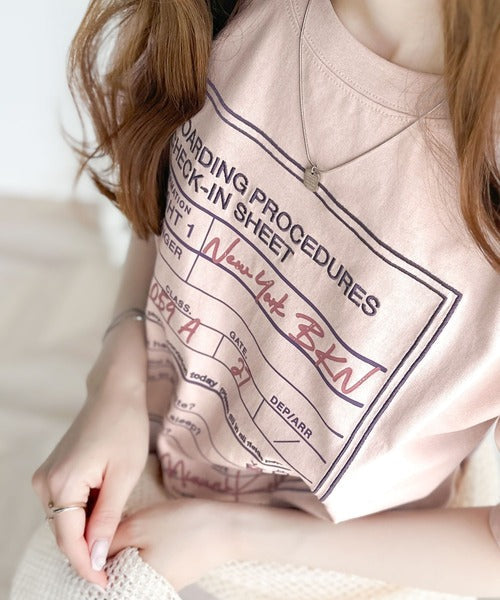 《Javaジャバコラボ》着回しを楽しめる。綿100%前後2wayフライトチェックインロゴ刺繍半袖Tシャツ jv1260299