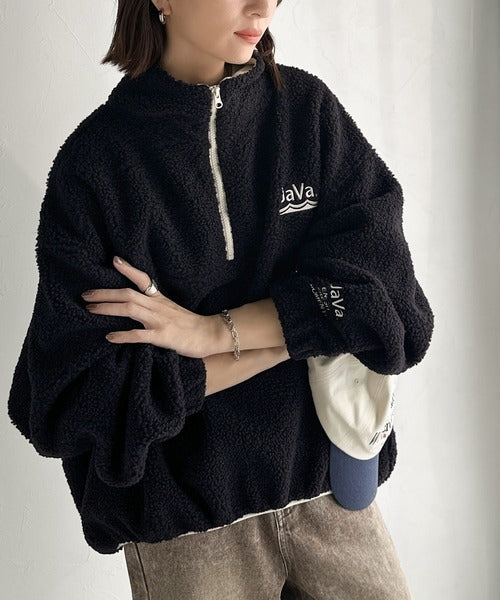 《Javaジャバコラボ》ボア素材×刺繍でおしゃれ上級者に格上げ♪アノラックハーフジッププルオーバー jv1260484