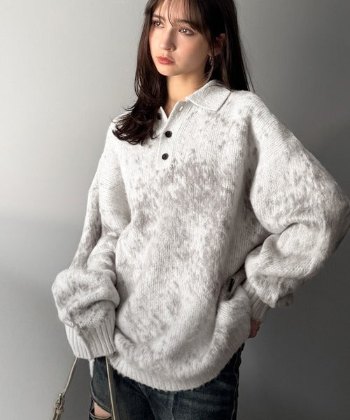 【Classical Origin】「まるで毛布。」モヘアライクシャギー素材ニットポロシャツ／Mohair-Like Shaggy Knit Polo Shirt co0780004
