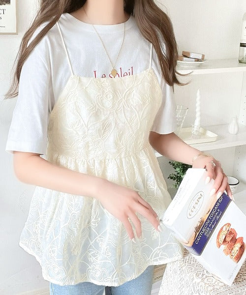 大人のレイヤードスタイル。シアー花柄刺繍オーバーキャミビスチェ ce1240035