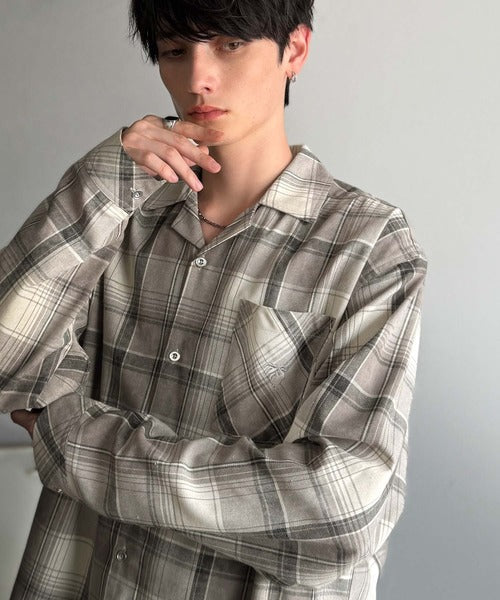 【Classical Origin】自然体のカッコよさ。ヴィンテージ風チェック柄オープンカラーシャツ（長袖）/Vintage-style check pattern open collar shirt co1010024