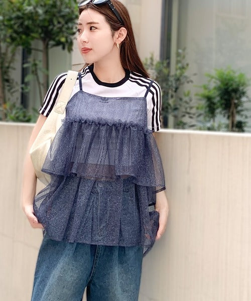 【mily bilet】大人の華やぎレイヤードアイテム。ラメチュールティアードキャミソール mi1149058