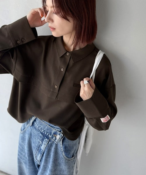 《JaVaジャバコラボ》抜け感◎スキッパー衿切り替えデザインワイドスリーブシャツ（長袖） jv1010476