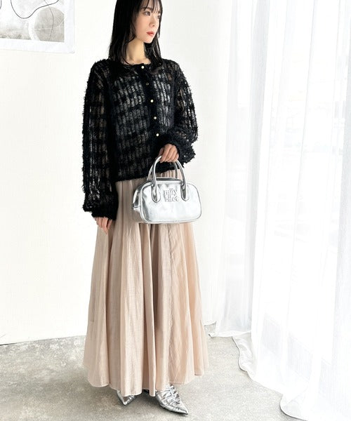 【mily bilet】上質なフェザー素材が生み出す。ふんわり感が魅力の前後2WAYシアーフリンジチュールカーディガン（長袖） mi1019070