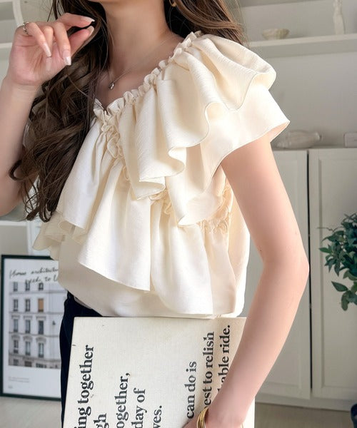 【mily bilet】ひらり、涼しげ。品ある甘さふわっと香る♪前後2wayノースリーブカシュクールブラウス mi1019151