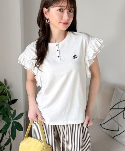 【mily bilet】ふわっと華やか、でも凛と。袖フリルコンパクトTシャツ mi1329092