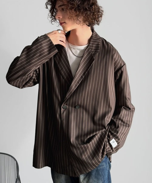 【Classical Origin】「さっと羽織れる。」ストライプ柄ドレープテーラードシャツジャケット／Relaxed Draped Tailored Stripes Shirt Jacket co1150041