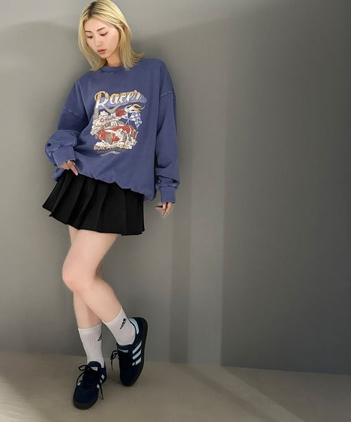 《JaVa ジャバコラボ》大人のスポーツMIXテイスト。レーシングカーデザインピグメント裏起毛スウェット jv1029078