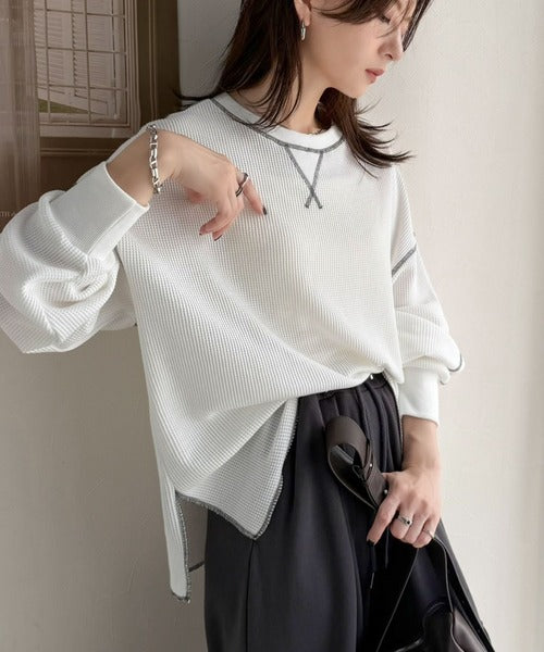 《JaVaジャバ 別注》シンプルなのに格上げ。2way配色ワッフルロンTee jv1260065