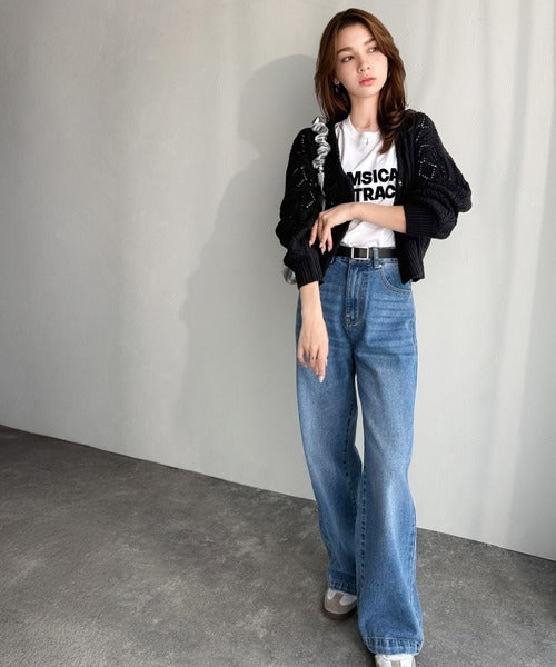 着るたび、雰囲気美人。前後2way格子柄透かし編みショート丈ニットカーディガン（長袖） ce1260448