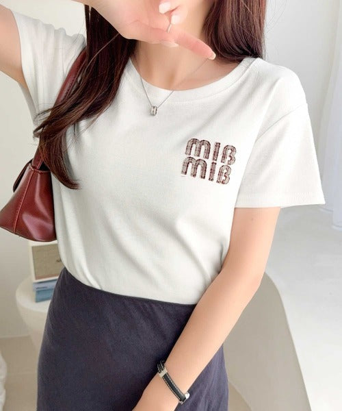 【mily bilet】スタイルよく、着心地いい。絶対使えるシンプルT♪ワッペンコンパクトTシャツ（半袖） mi1329084