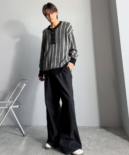 【Classical origin】ヘンリーストライプニット／Henley Striped Knit ao1020315