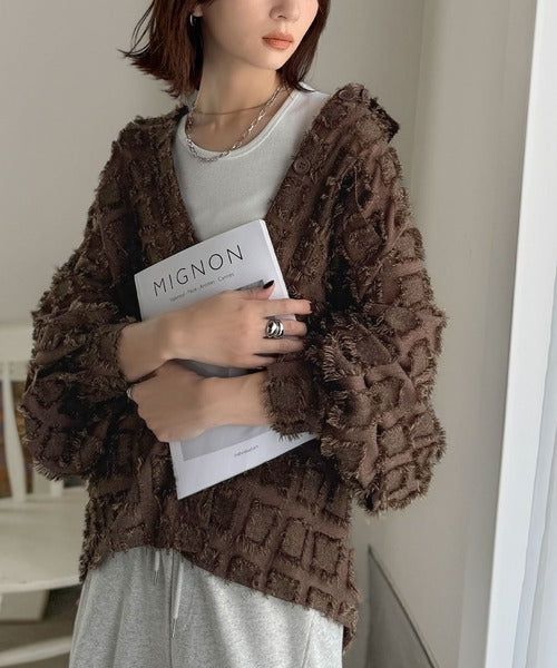「いつもの羽織」のスパイスに。立体チェックで周りと差がつく一着。フリンジチェックジャガードシャツ（長袖） ce1010503