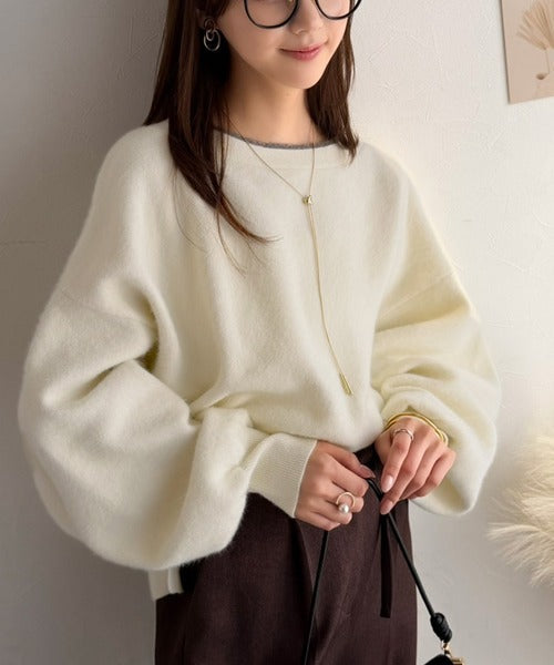 この触り心地、やみつき！ふわっと、ゆるっと。サイドスリットカシミヤタッチ起毛ニットプルオーバー（オーバーサイズ） ce1420008